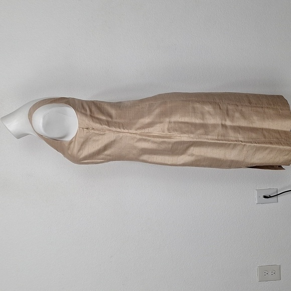 Finity Tan Quiet Luxury Cocktail 100% Silk Jacket and Dress Two Piece Set Size 8 - Picture 4 of 15